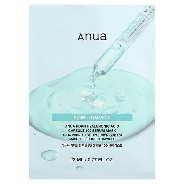 Anua, PDRN 히알루론산 캡슐 100 세럼 뷰티 마스크, 1매, 23ml(0.77fl oz)