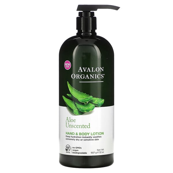 Avalon Organics, Loción para manos y cuerpo, Aloe sin fragancia, 907 g (32 oz)