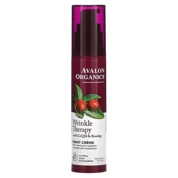Avalon Organics, Terapia Antirrugas, com CoQ10 & Quadril de Rosa, Creme Noturno, 50 g (1.75 oz)