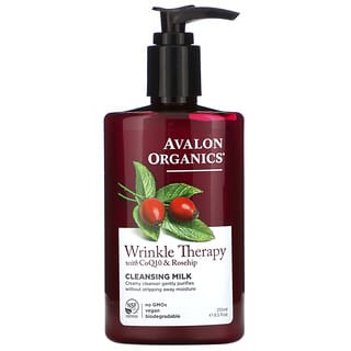 Avalon Organics, Terapia para rugas, com CoQ10 e quadril de rosas, Leite de limpeza, 251 ml