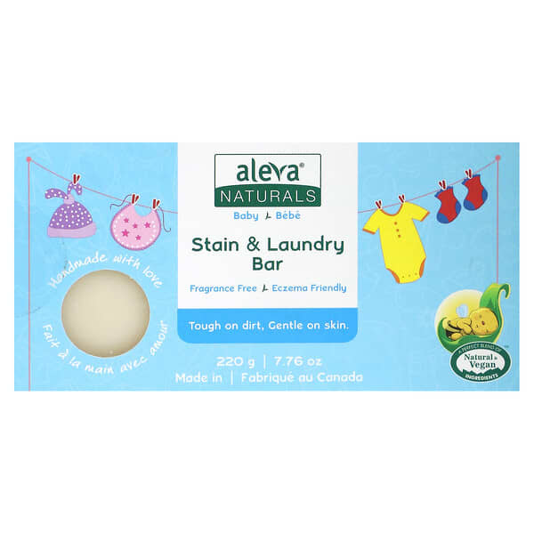 Aleva Naturals, Baby, Stain & Laundry Bar Soap, Fragrance Free, 7.76 oz