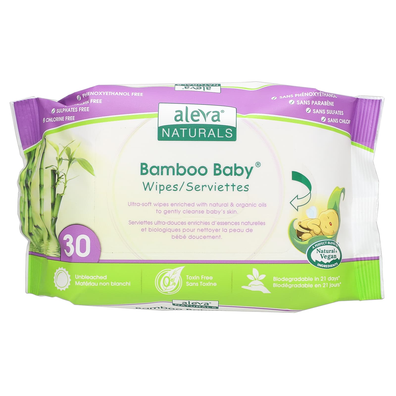 Pack of 12 30 Count Aleva Naturals Bamboo Baby Wipes Travel 