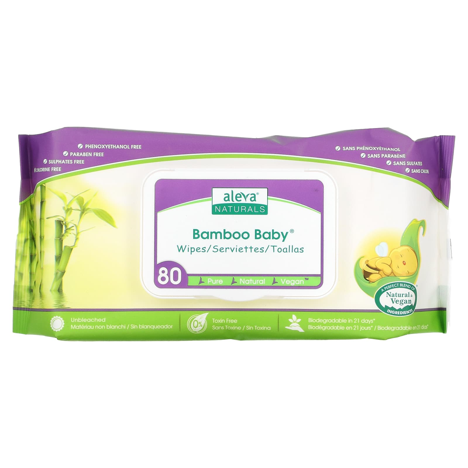 Perfect for Sensitive Skin Aleva Naturals Bamboo Baby Wipes 6 Packs of 80ct Extra Strong and Ultra Soft Natural and Organic Ingredients Certified Vegan Total of 480ct 