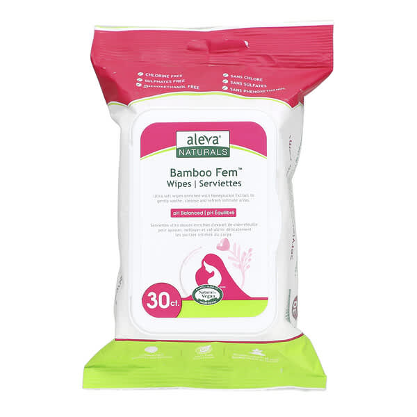 Aleva Naturals, 孕婦護理竹纖維濕紙巾，30張濕紙巾，15 x 20釐米
