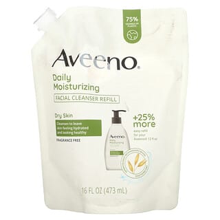 Aveeno, デイリーモイスチャライジング、フェイシャルクレンザー詰め替え用、乾燥肌向け、無香料、473ml（16液量オンス）