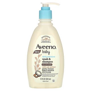 Aveeno, Baby, Daily Moisture Wash & Shampoo, With Shea Butter, Coconut, 12 fl oz (354 ml)