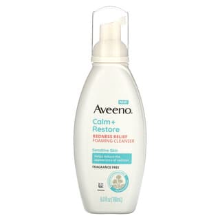 Aveeno, Calm + Restore（カーム＋リストア）、赤みを抑える泡クレンザー、敏感肌用、無香料、180ml（6液量オンス）