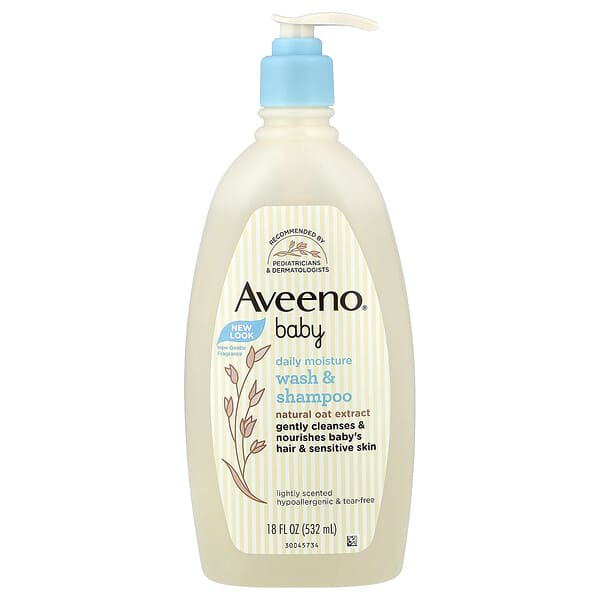 Aveeno, Baby, 데일리 모이스처 워시 & 샴푸, 은은한 향, 532ml(18fl oz)