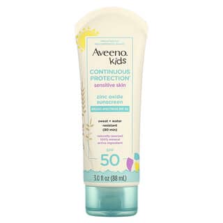 Aveeno, Для детей, солнцезащитное средство с оксидом цинка для постоянной защиты, для чувствительной кожи, SPF 50, 88 мл (3 жидк. Унции)