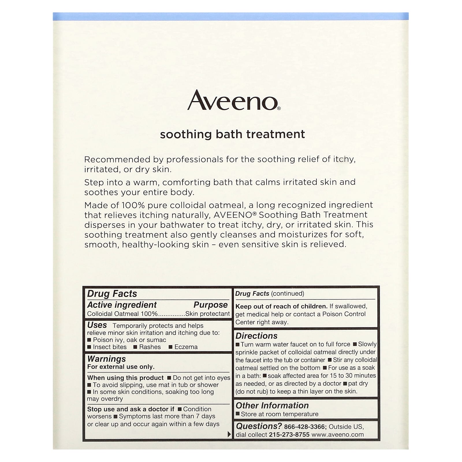 Aveeno, Soothing Bath Treatment, Fragrance Free, 8 Single Use Bath