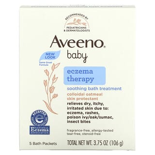 Aveeno, Baby, Eczema Therapy, Soothing Bath Treatment, خال من العطور, 5 Bath Packets, 3.75 أونصة (106 غ)
