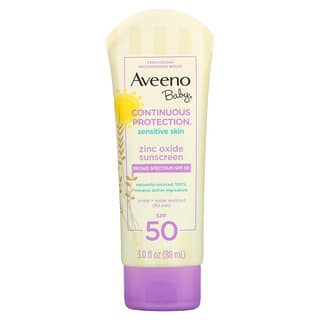 Aveeno, Baby، واقٍ من الشمس يحتوي على أكسيد الزنك، بعامل حماية من الشمس 50، 3 أونصة سائلة (88 مل)