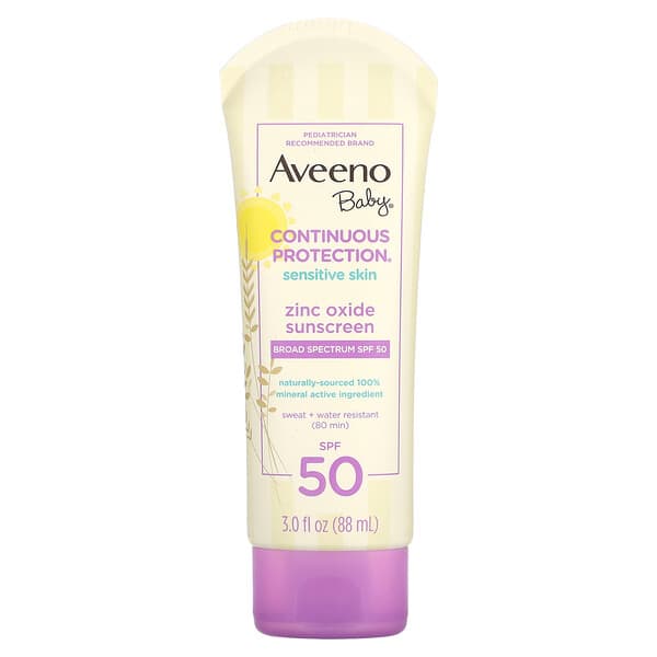 Aveeno, ベビー用、酸化亜鉛日焼け止め、SPF数値50、無香料、88ml（3液量オンス）