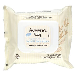Aveeno, 嬰兒手部與面部濕巾，25片一次性濕巾