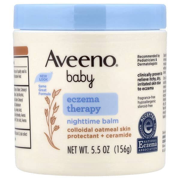 Aveeno, 유아용, 습진 테라피 나이트타임 밤, 향료 무함유, 156g(5.5oz)