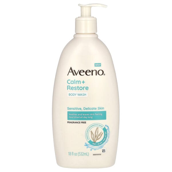 Aveeno, Calm + Restore, Body Wash, Fragrance Free, 18 Fl Oz (532 Ml)