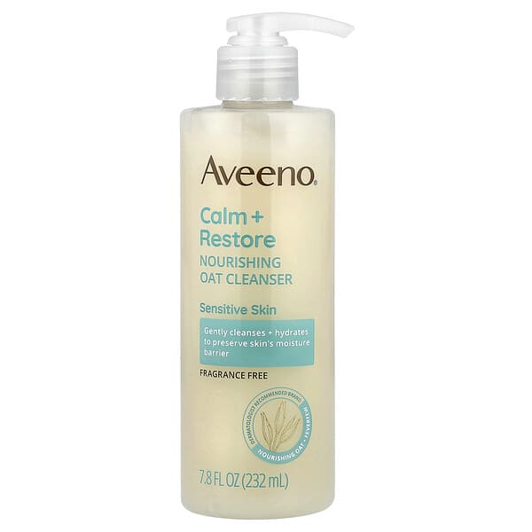 Aveeno, Calm + Restore, 너리싱 오트 클렌저, 민감성 피부, 향료 무함유, 232ml(7.8fl oz)