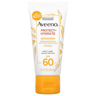 Aveeno, الحماية + الترطيب، واقي شمسي، للوجه، عامل حماية من الشمس 60، 2 أونصة سائلة (60 مل)