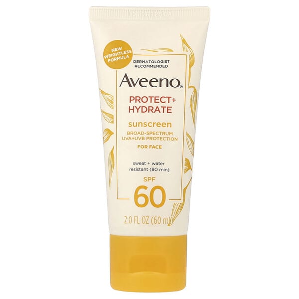 Aveeno, Beskytt + Fukt, Solkrem, For ansiktet, SPF 60, 60 ml