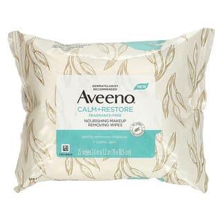 Aveeno‏, מגבונים להסרת איפור, Calm + Restore, Nourishing Makeup Removing Wipes, ללא בישום, 25 מגבונים.