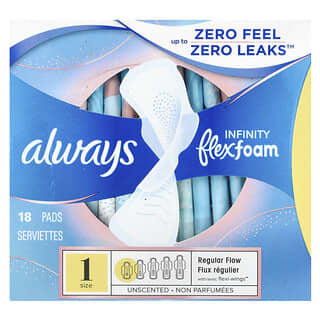 Always, Infinity Flex Foam with Wings, Size 1, Regular Flow, Unscented, 18 Pads
