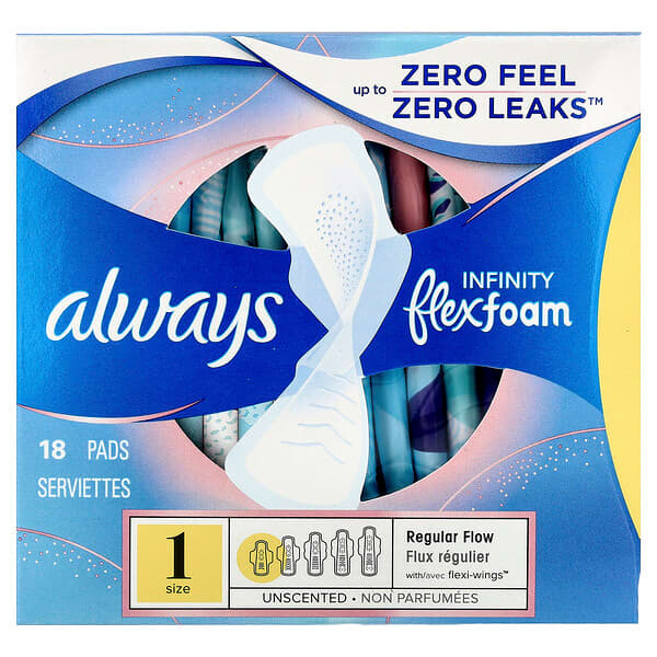 Always, Infinity Flex avec Ailettes, Normal, 18 serviettes