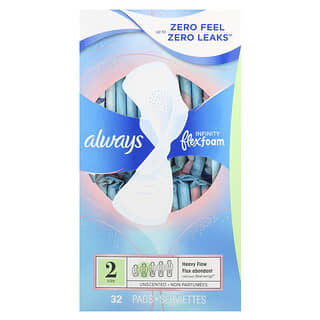 Always, Mousse à flexion infinie avec ailettes Flexi-Wings, taille 2, flux important, non parfumées, 32 serviettes