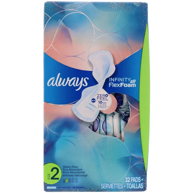 Infinity Flex Foam with Flexi-Wings, Size 2, Heavy Flow, Unscented, 32 Pads