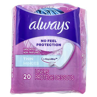 Always, Thin Daily Liners, Unscented, 20 Liners