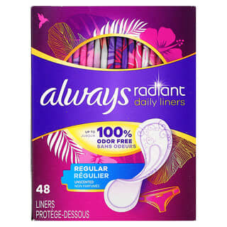 Always, Radiant Daily Liners, Regular, Unscented, 48 Liners