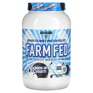 Axe & Sledge Supplements, Farm Fed, Isolado de Proteína Whey Alimentada com Grama, Cookies e Creme, 840 g (29,63 oz)