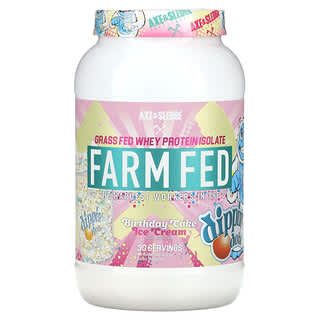 Axe & Sledge Supplements, Isolat de protéines de lactosérum nourri à la ferme, Dippin' Dots, Gâteau d'anniversaire, 930 g
