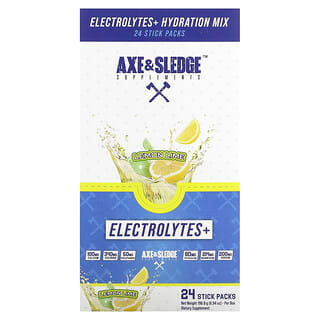 Axe & Sledge Supplements, Eletrólitos +, Limão e Lima, 24 Pacotes de Bastão, 8,2 g (0,29 oz) Cada