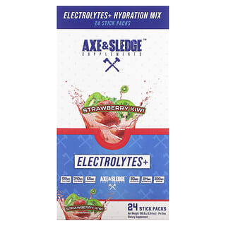 Axe & Sledge Supplements, Electrolytes+, Strawberry Kiwi, 24 Stick Packs, 0.29 oz (8.2 g) Each