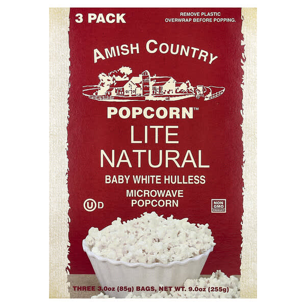 Amish Country Popcorn, 微波爆米花，天然低熱量，3 袋，每袋 3 盎司（85 克）