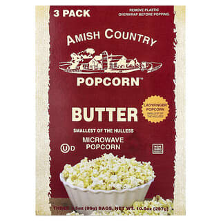 Amish Country Popcorn, Microwave Popcorn, Butter, 3 Bags, 3.5 oz (99 g) Each
