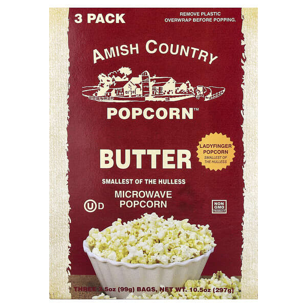 Amish Country Popcorn, 微波爆米花，黃油香，3 袋，每袋 3.5 盎司（99 克）