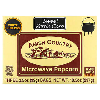 Amish Country Popcorn, Microwave Popcorn, Sweet Kettle Corn, 3 Bags, 3.5 oz (99 g) Each