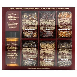 Amish Country Popcorn, Variety Set Popcorn with Shaker of Flavored Salt, 7 Pieces
