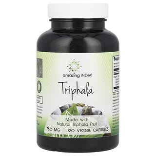 Amazing India, Triphala, 750 mg, 120 Cápsulas Vegetais