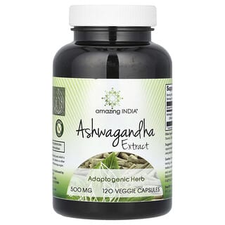 Amazing India, Extrait d'ashwagandha, 500 mg, 120 capsules végétariennes