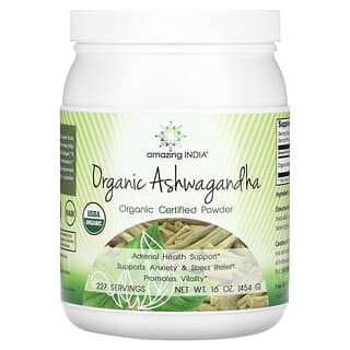 Amazing India, Organic Ashwagandha, Organic Certified Powder, 16 oz (454 g)