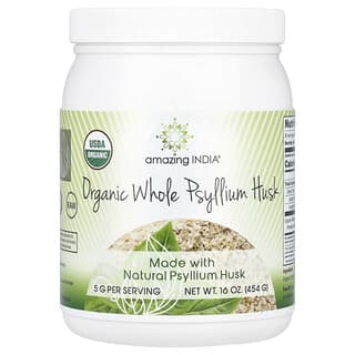 Amazing India, Organic Whole Psyllium Husk, ganze Bio-Flohsamenschalen, 454 g (16 oz.)