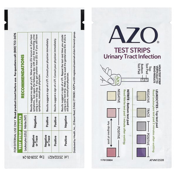 AZO, Test Strips®, Teste de Infecção do Trato Urinário, 3 Tiras de Autoteste
