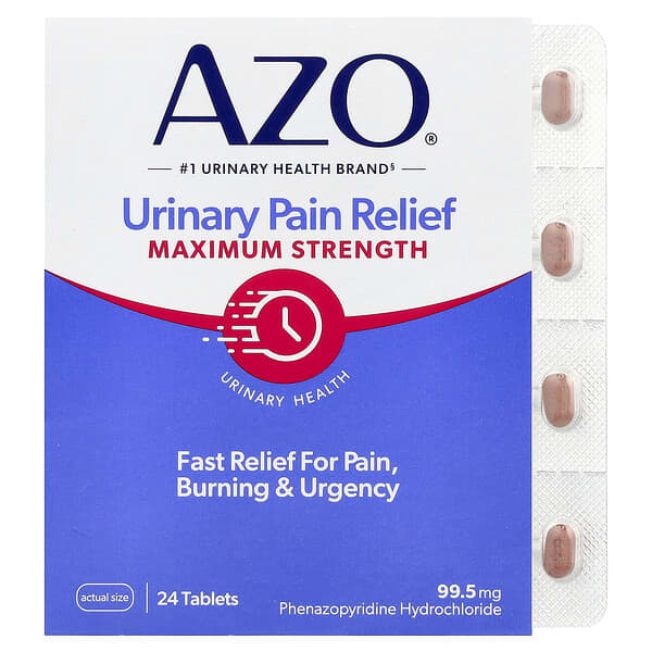 AZO, 요로 통증 완화, 맥시멈 스트렝스, 99.5mg, 24정