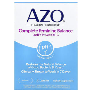AZO, Complete Feminine Balance, пробиотик для ежедневного приёма, 5 млрд КОЕ, 30 капсул для приёма один раз в день