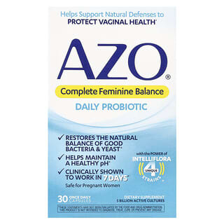 AZO, Complete Feminine Balance, Probiótico diario, 30 cápsulas de una vez por día