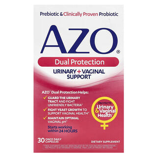 Azo, 双重保护，尿路 + 女性私密部位帮助，30 粒每日一粒胶囊