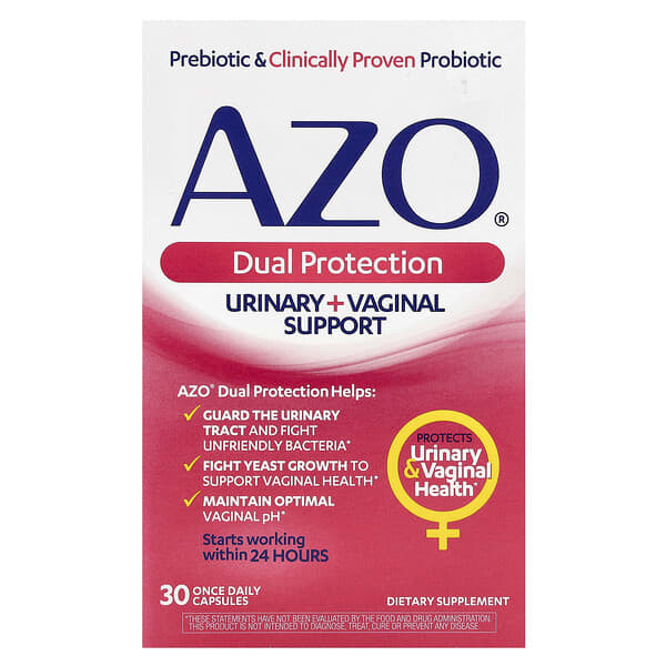 AZO Dual Protection, Urinary + Vaginal Support, 30 Once Daily Capsules supplement bottle