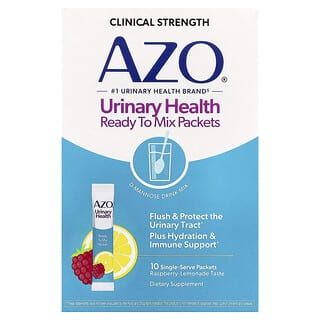 AZO, Salud urinaria, Sobres listos para preparar, Frambuesa y limonada, 10 sobres individuales, 5,3 g (0,19 oz) cada uno